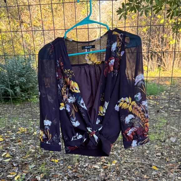 Madewell Tops - Madewell Purple Floral Sheer Long Sleeve Blouse